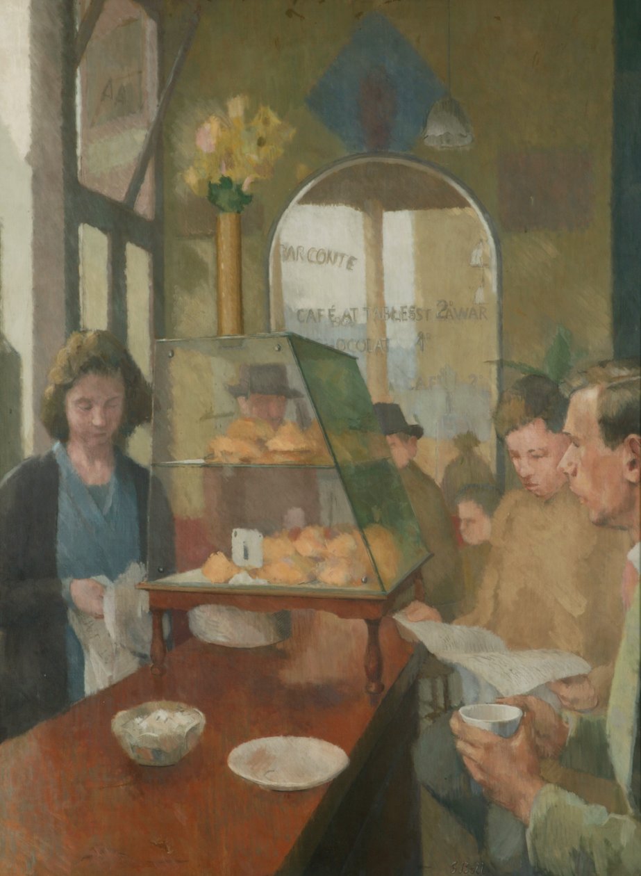 The Cafe (Cafe Conte, London) 1937-38 (olie på lærred) af Graham Bell