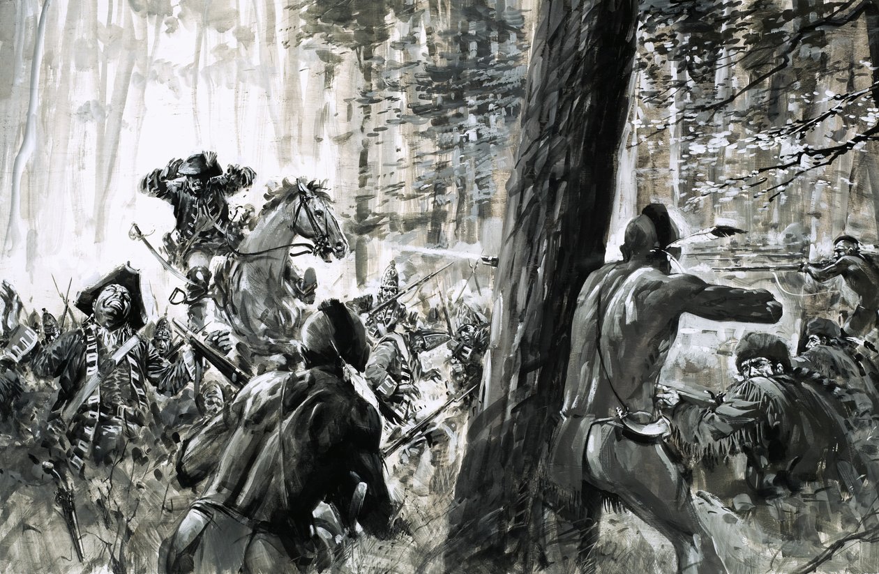 I 1765 blev general Edward Braddock overfaldet af franske soldater og vilde canadiske indianere. af Graham Coton