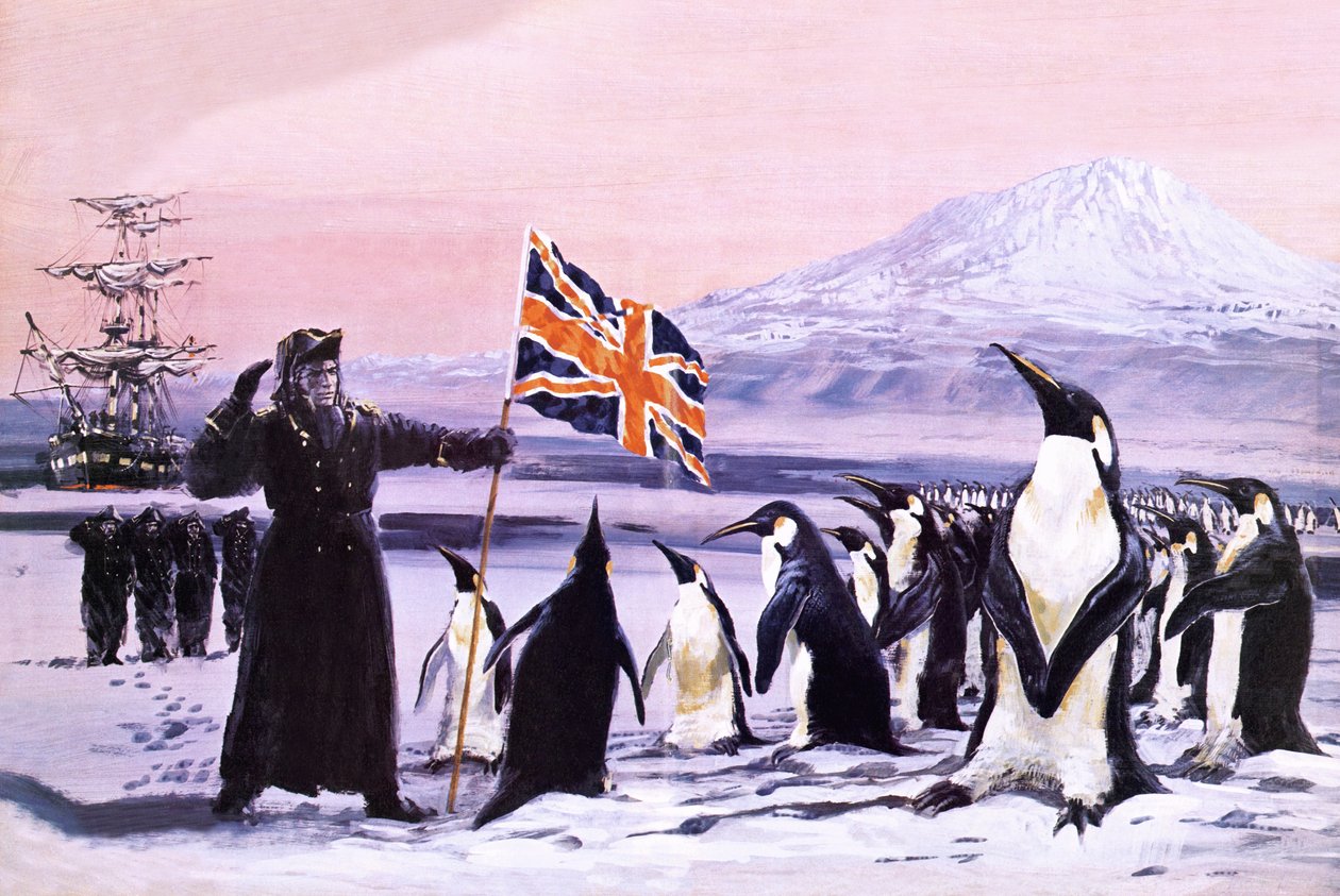 James Clark Ross plantede Union Jack i den antarktiske is i 1840 af Graham Coton