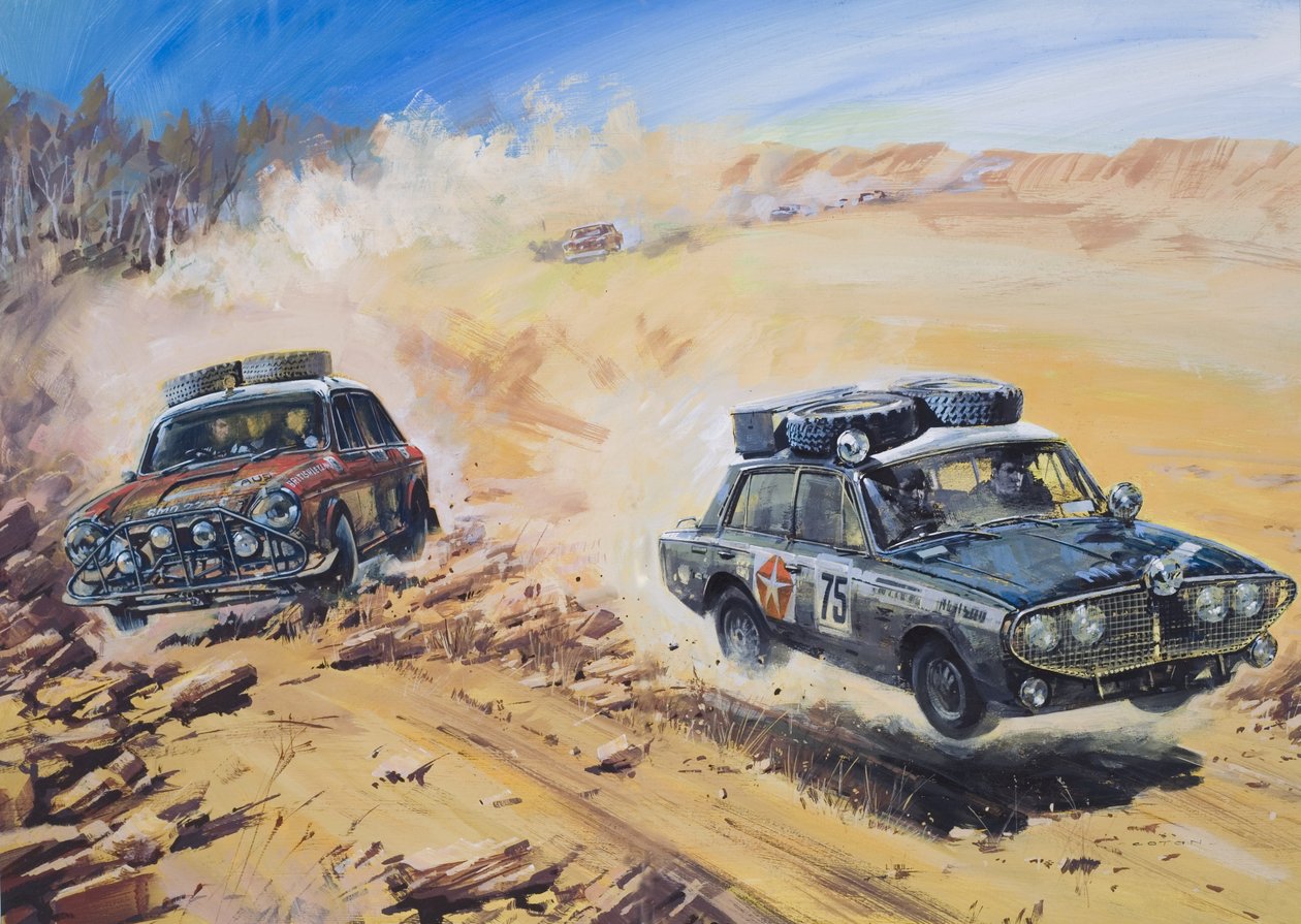 London to Sydney Motor Rally i 1968 (gouache på papir) af Graham Coton