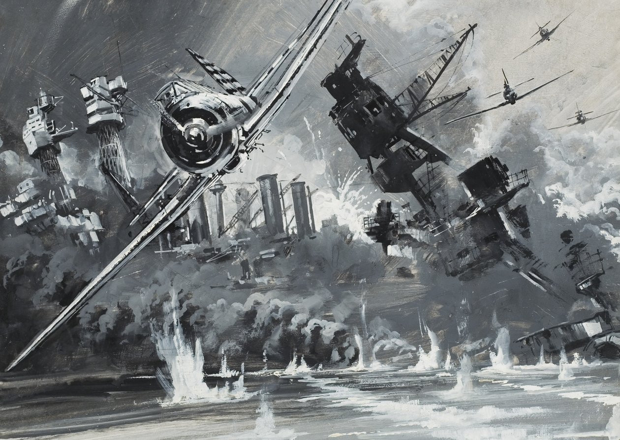 Pearl Harbour, 7. december 1941 (gouache på papir) af Graham Coton