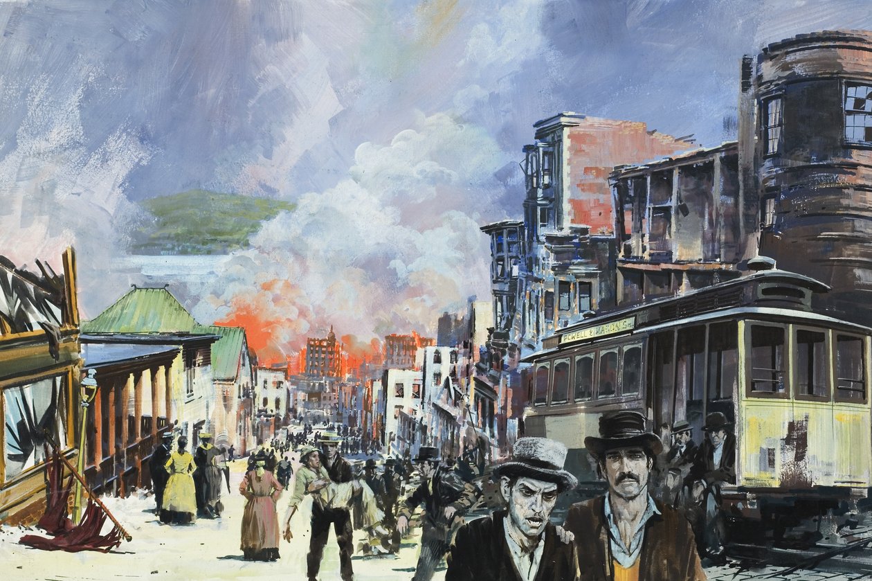 San Francisco Fire and Earthquake of 1906 (gouache på papir) af Graham Coton