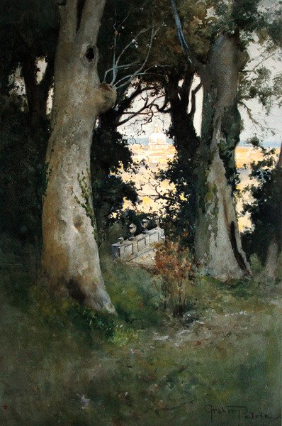 Corsini Gardens, Rom (akvarel og kropsfarve på papir) af Graham Petrie
