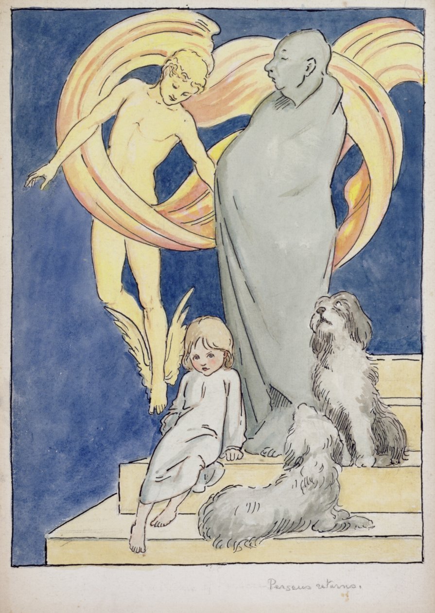 Perseus vender tilbage, ca. 1904-05 (akvarel, pen og blæk på papir) af Graham Robertson