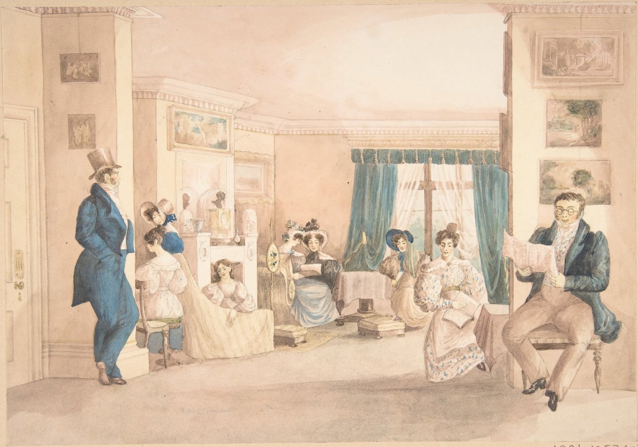 Et interiør i Hatton, Warwickshire, 1820-30. af Granddaughters of Dr. Samuel Parr.