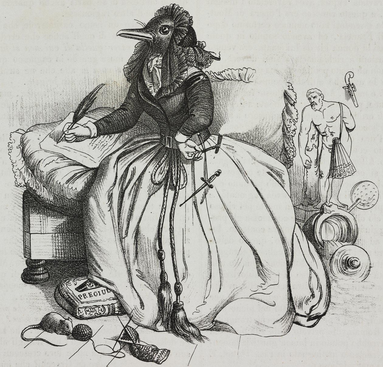 Litografisk kvinde, karikatur af Jean-Jacques Grandville (1803-1847), litografi af Giovanni Mariani fra Poliorama Pittoresco, n 18, 11 december af Grandville