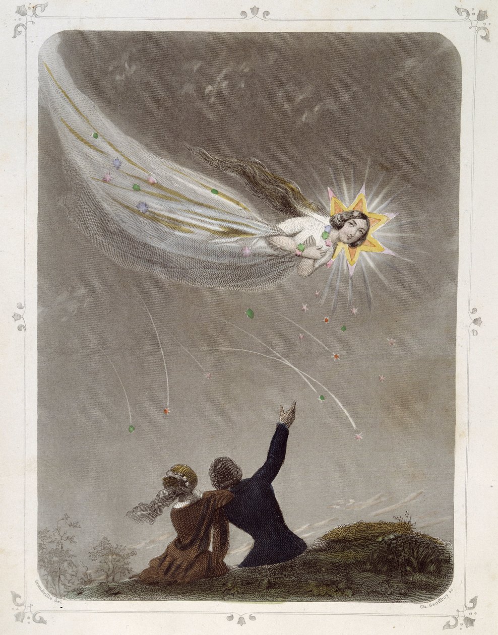 Stjerner: Kvinde, der repræsenterer "" The shooting star"" - af Grandville af Grandville