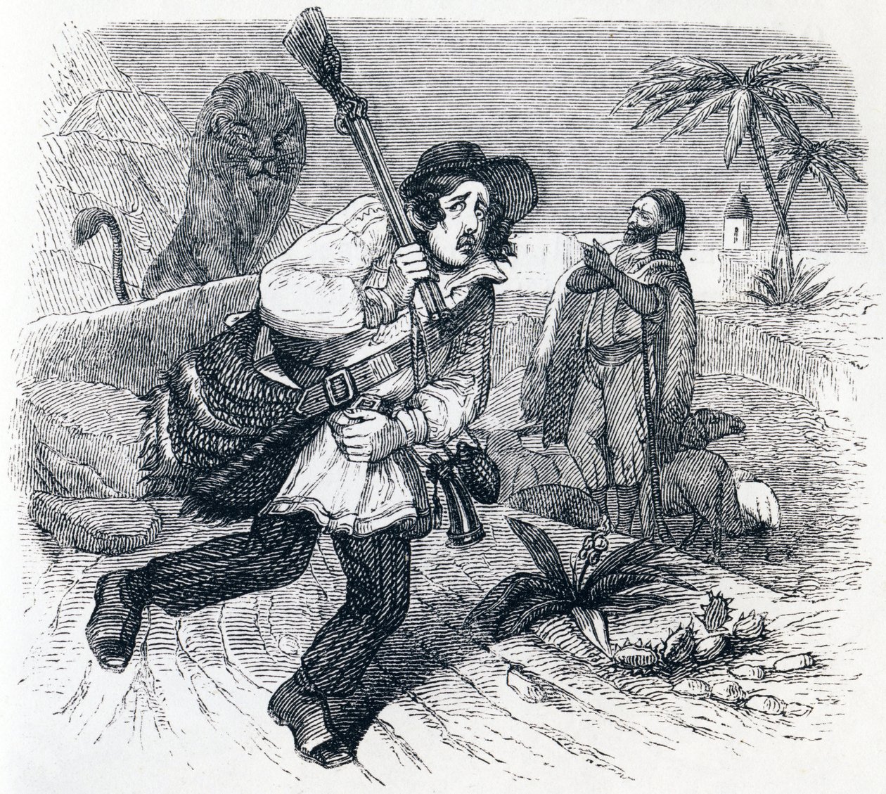 Løven og jægeren - Fabler af La Fontaine af Grandville