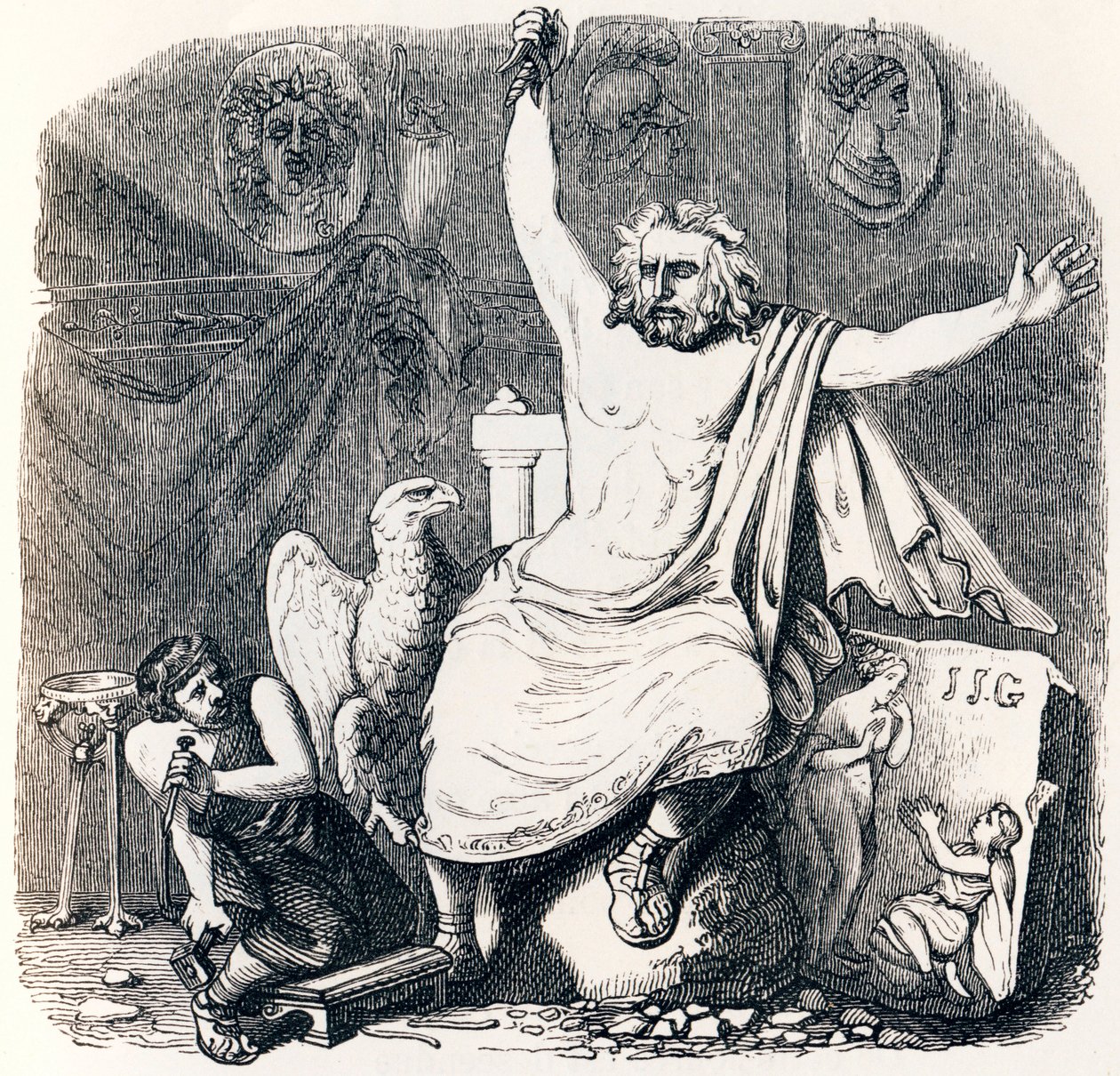 Billedhuggeren og Jupiter-skulpturen - Fabler af La Fontaine af Grandville
