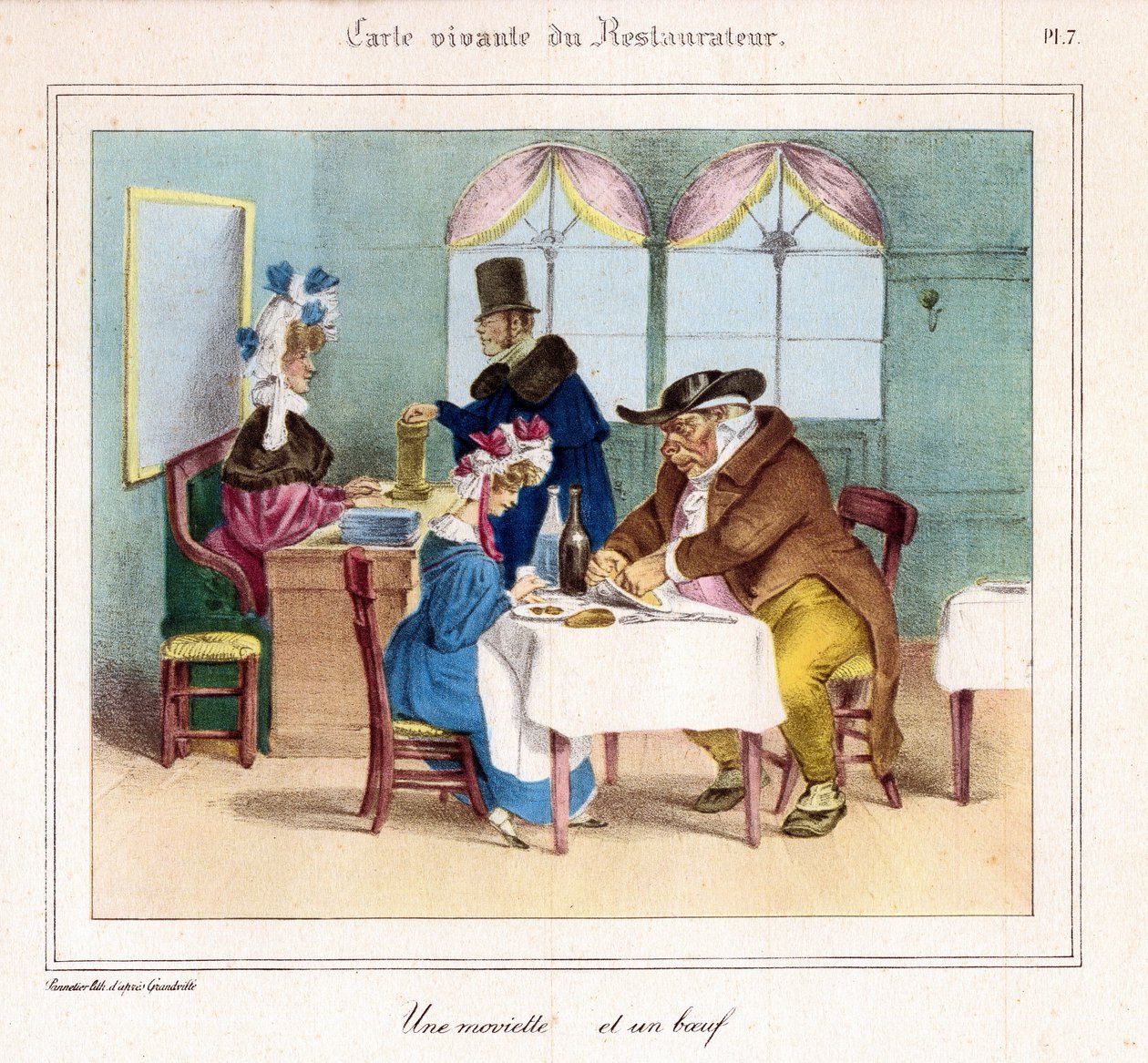 Restaurantens Livskort: En tøs og en oksekød. 1831-32 (litografi) af Grandville