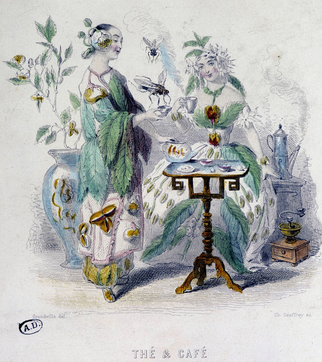 Allegori af "" te og kaffe"" af Grandville, sd. 19. århundrede af Grandville