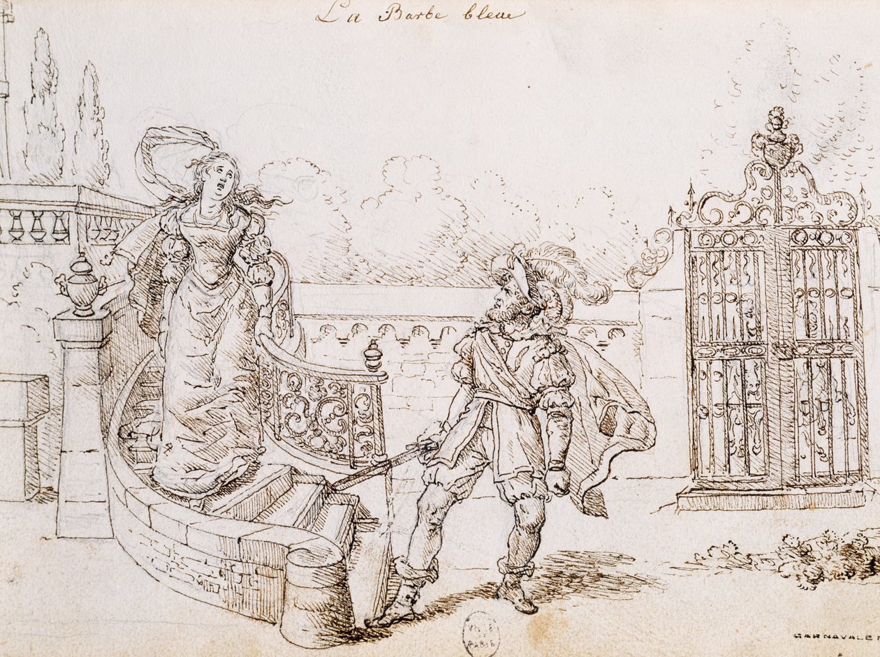 Blåskæg, illustration til eventyr af Charles Perrault (1628-1703), gravering af Grandville (1803-1847) af Grandville