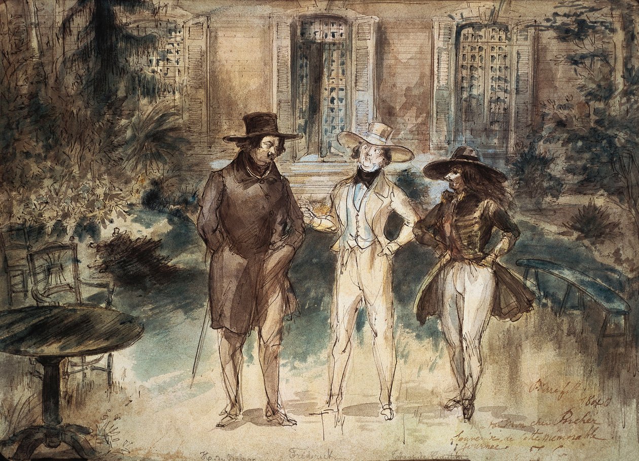 Karikatur af Honore de Balzac, Frederick Lemaitre og Theophile Gautier af Gerard Granville af Grandville
