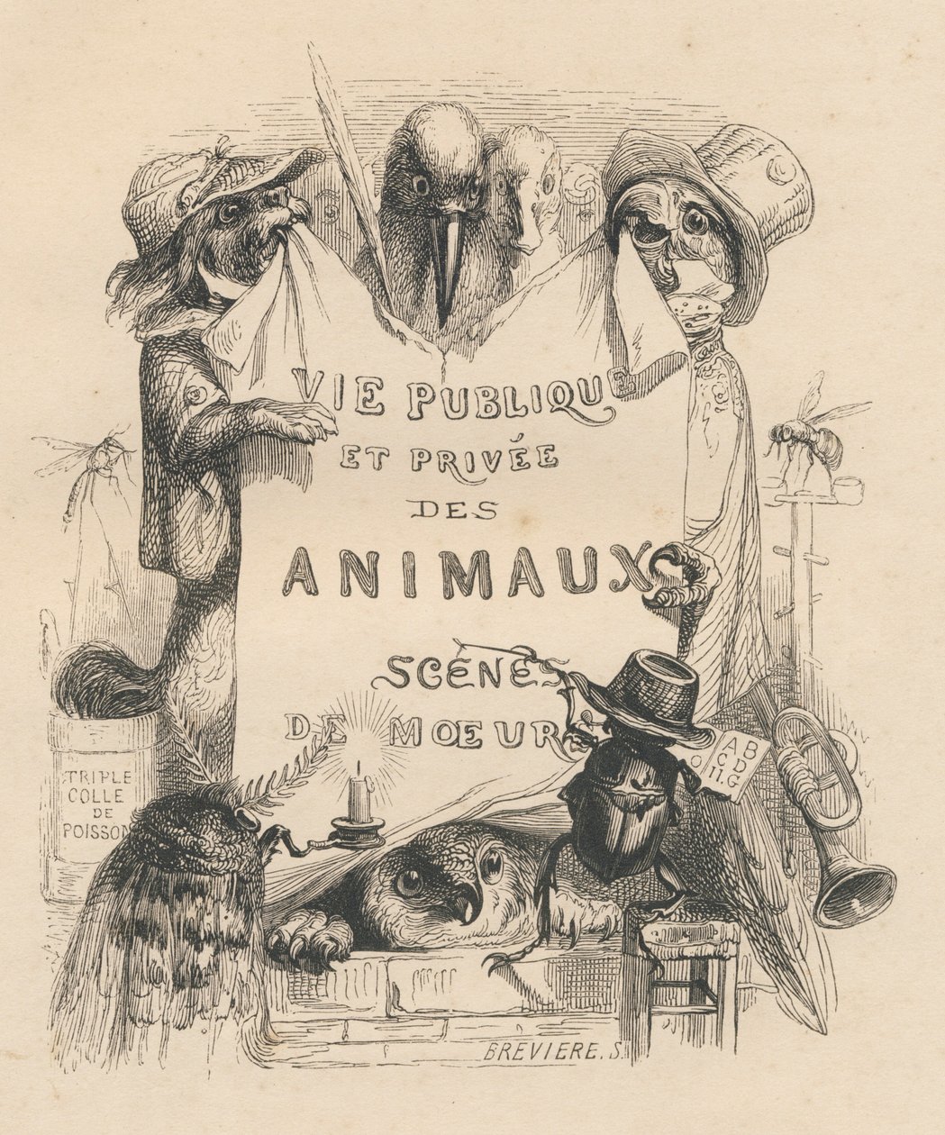 Forside af bogen "Scener fra dyrenes private og offentlige liv". Paris, J. Hetzel og Paulin af Grandville