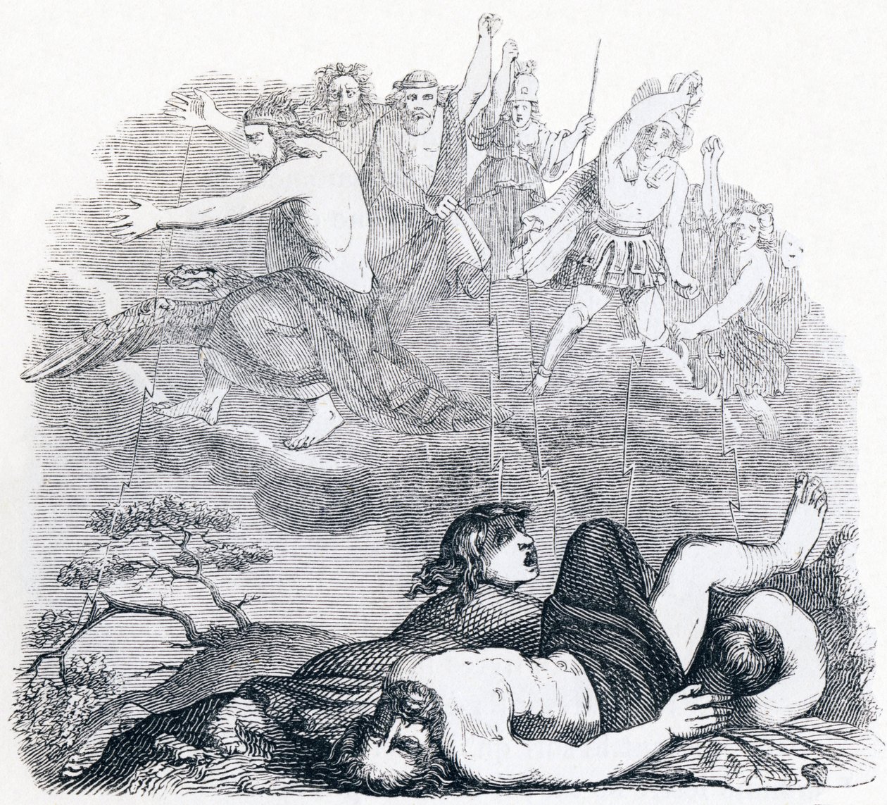 Jupiter og tordenen (Jupiter et les tonnerres) - Fabler af La Fontaine af Grandville