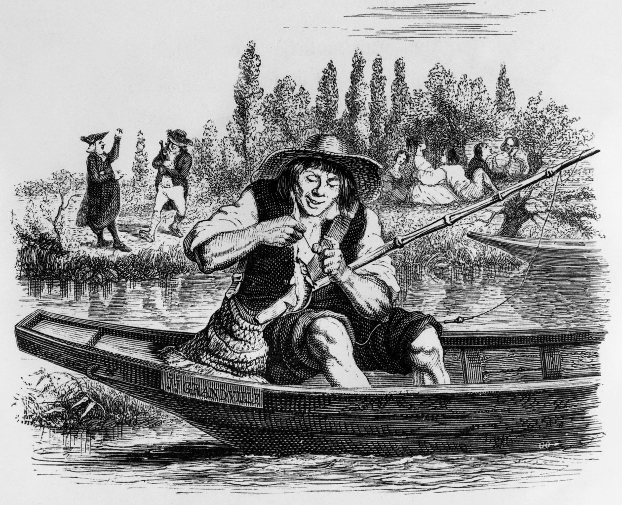 La Fontaines fabel (af Jean de La Fontaine) : Den lille fisk og fiskeren, stik af J.J. Grandville, ca. 1838-40 af Grandville (1803 47)