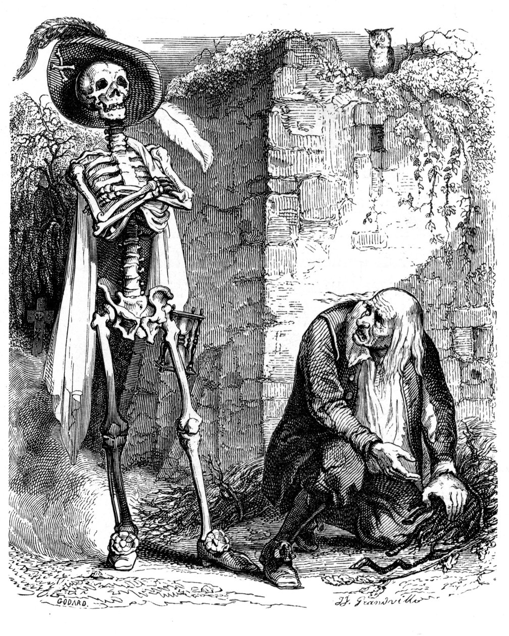 La Mort et le bucheron: fabel af La Fontaine illustreret af Grandville. af Grandville (1803 47)