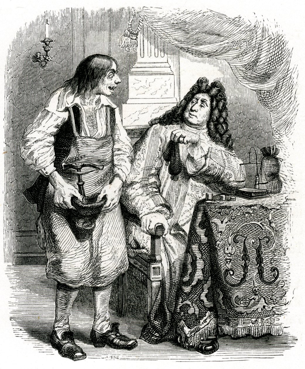 Le savetier et le financier: fabel af La Fontaine illustreret af Grandville. af Grandville (1803 47)