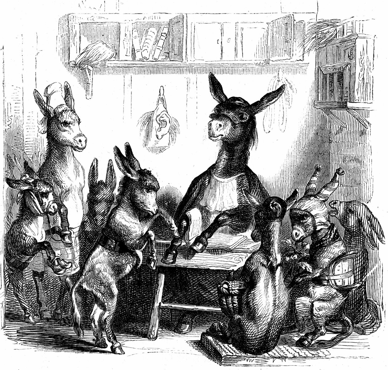 Scene fra "Les animaux peints par eux-memes - Vie privee et publique des animaux" skrevet af Balzac af Grandville (1803 47)