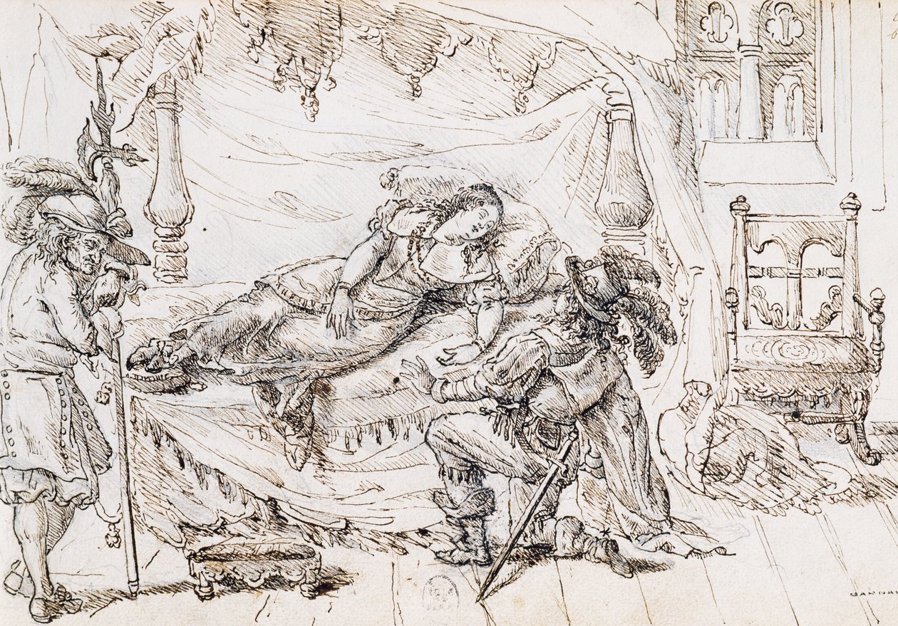 Tornerose, illustration til eventyr af Charles Perrault (1628-1703), gravering af Grandville (1803-1847) af Grandville