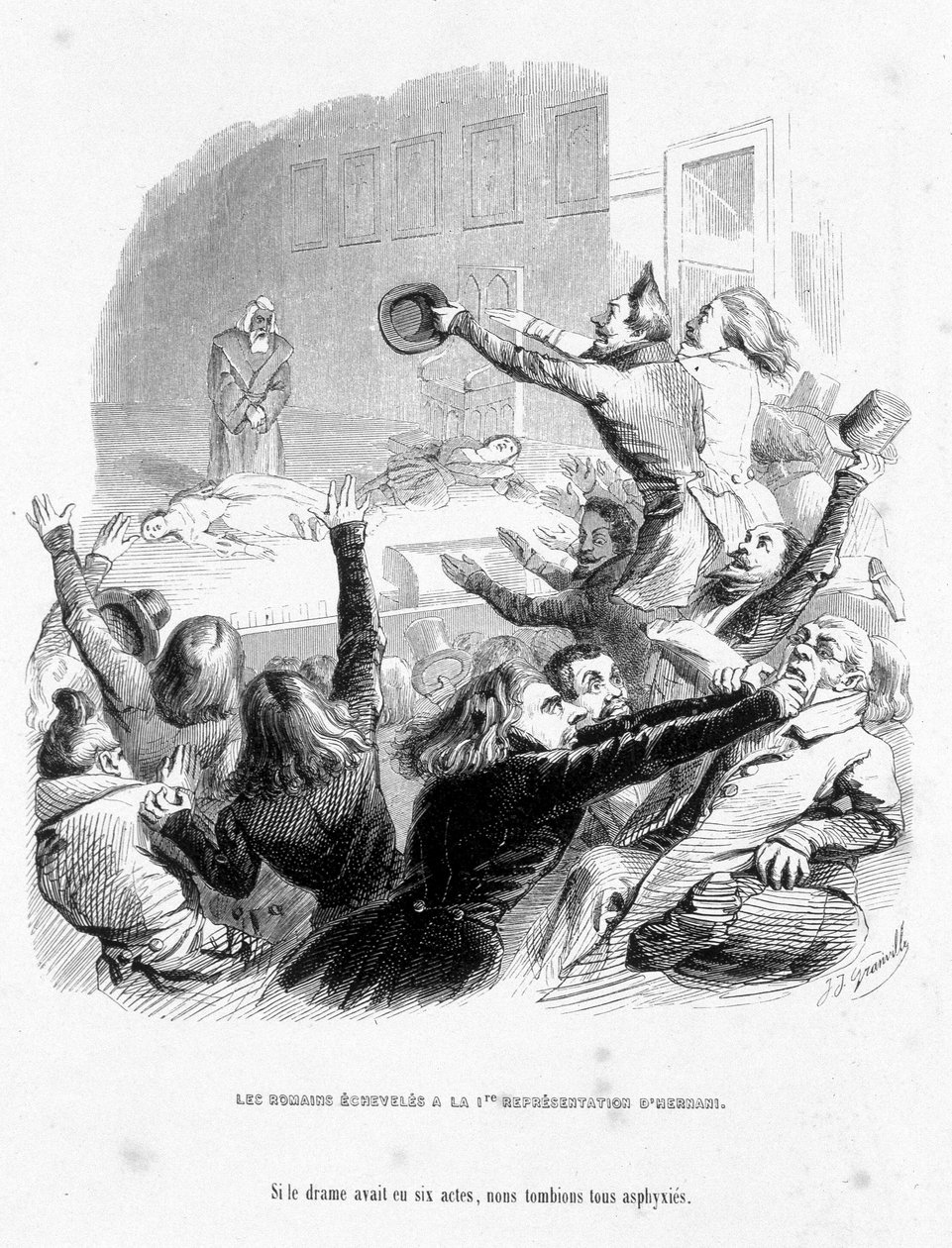 Romerne har den første repræsentation af Hernani af Victor Hugo (1830). Tegnefilm i "" Jerome Paturot på jagt efter en social position"" skrevet af Louis Reybaud af Grandville