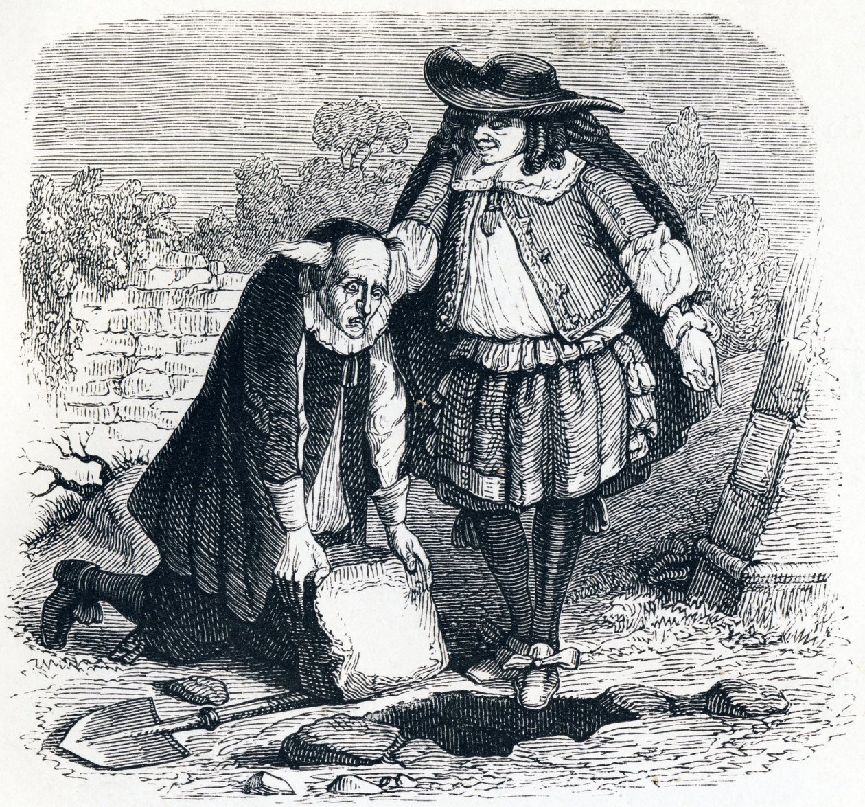 Den nærige, der har mistet sin skat - Fabler af La Fontaine af Grandville