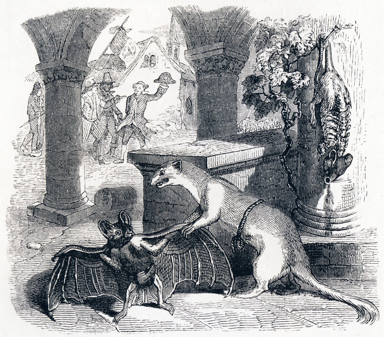 Flagermusen og de to væsler - Fabler af La Fontaine af Grandville