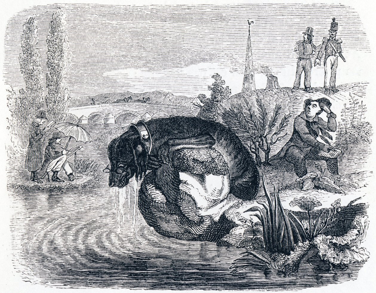 Hunden, der opgiver sit bytte for skyggen - Fables af La Fontaine af Grandville