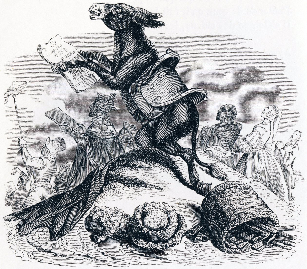 Æslet og hans herrer - Fabler af La Fontaine af Grandville