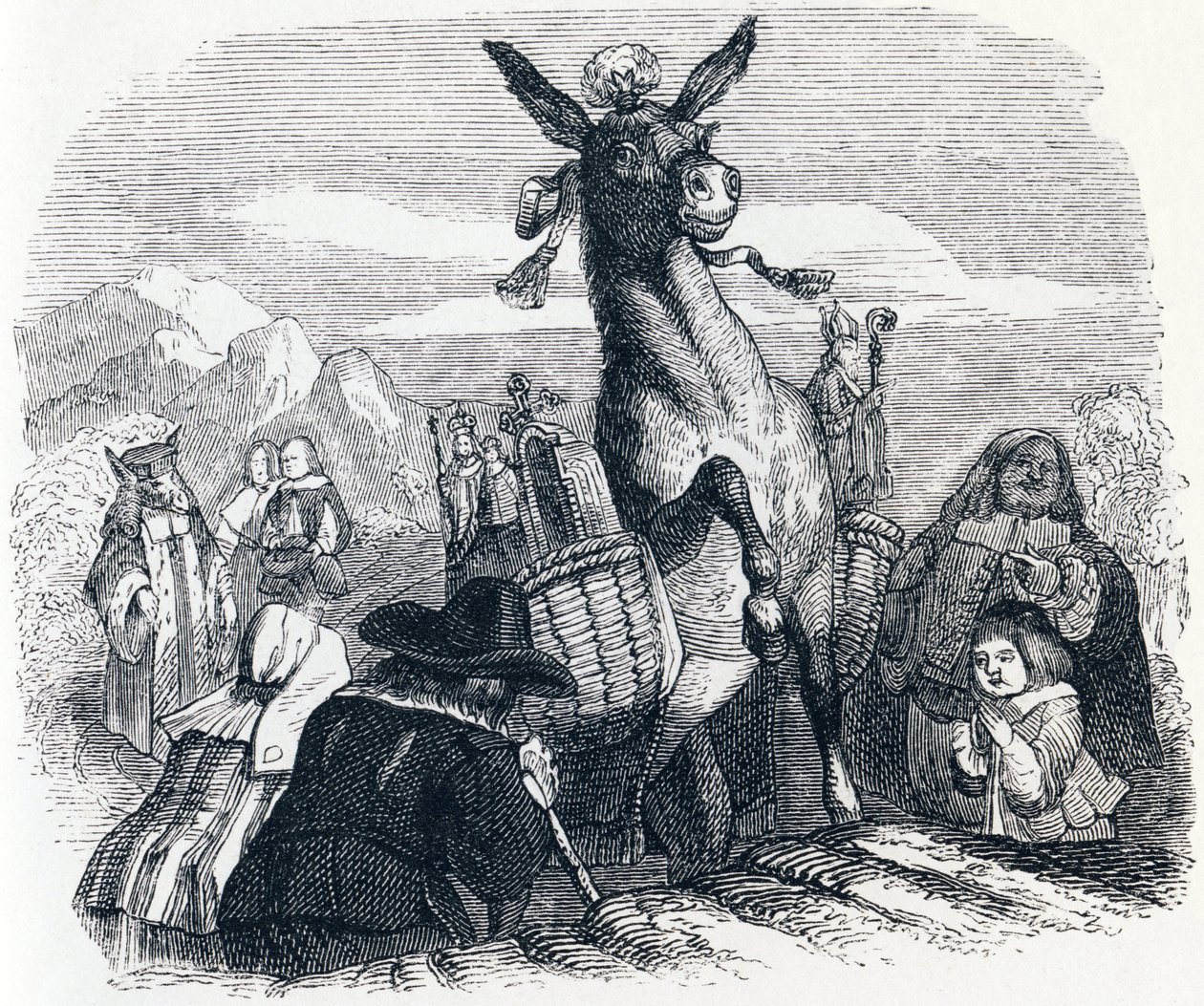Æslet bærer relikvier - Fabler af La Fontaine af Grandville