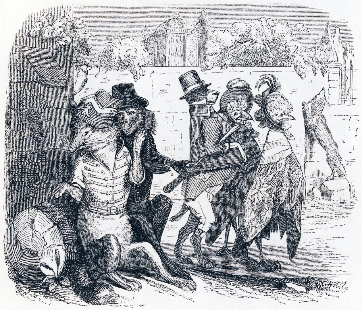 Ræven og druerne (Le renard et les rosiner) - Fabler af La Fontaine af Grandville