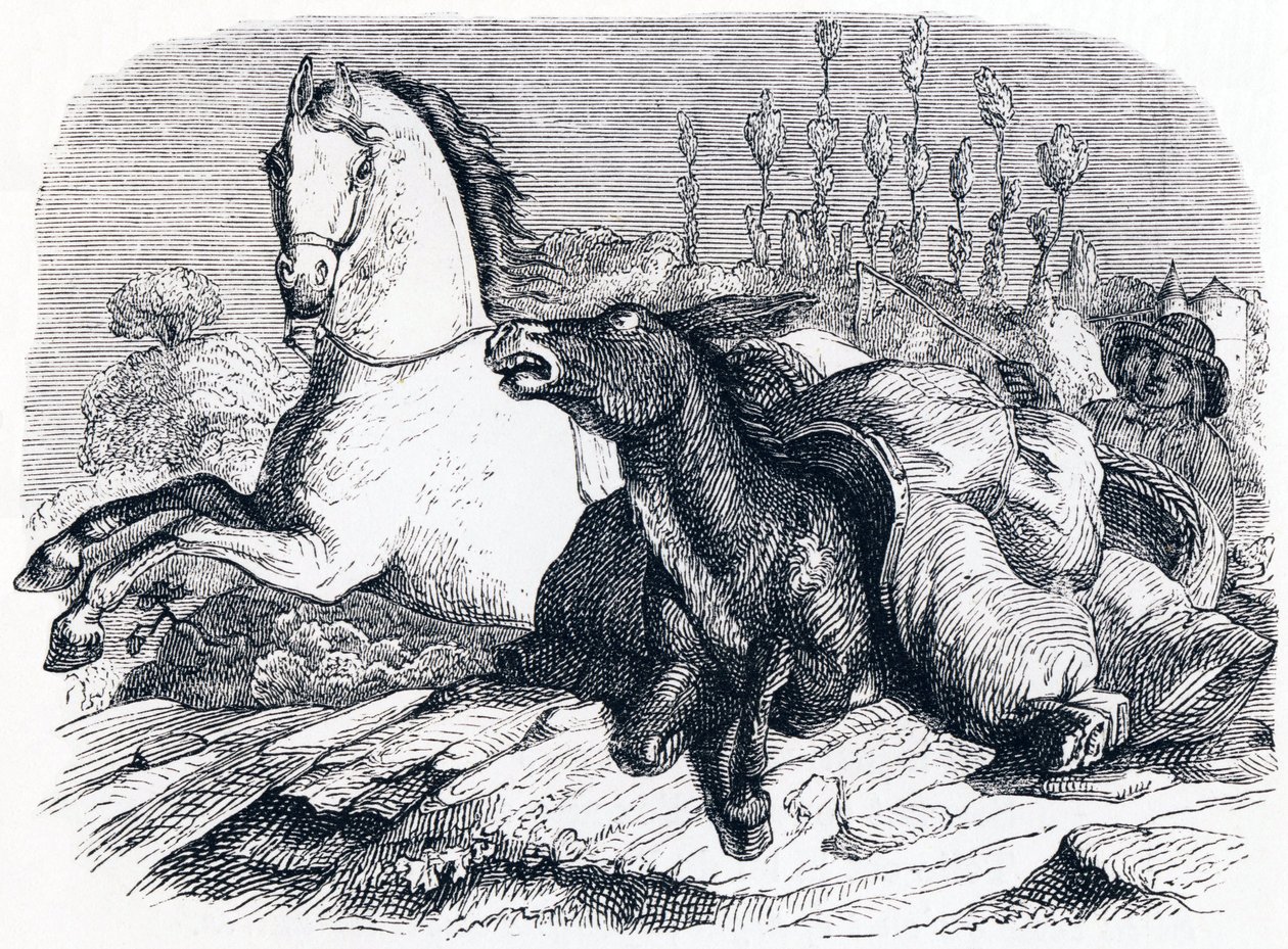 Hesten og æslet - Fabler af La Fontaine af Grandville