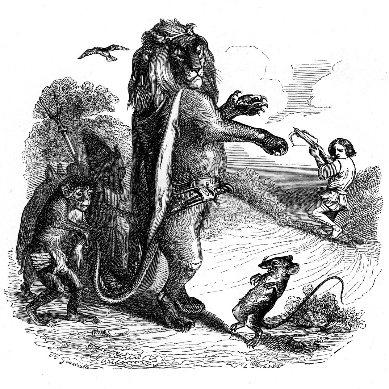 Løven og rotten: La Fontaine-fabel illustreret af Grandville. af Grandville (1803 47)