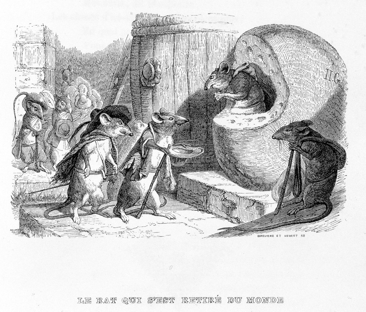 Rotten, der trak sig tilbage fra verden - i "" Fables"" de La Fontaine, ill. af Grandville af Grandville