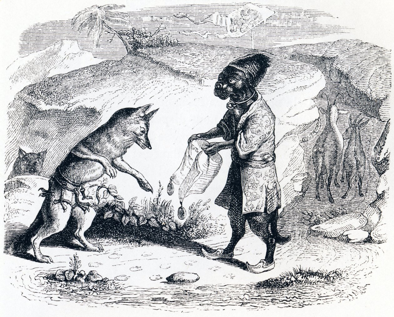 Den syge løve og ræven (Le lion malade et le renard) - Fabler af La Fontaine af Grandville