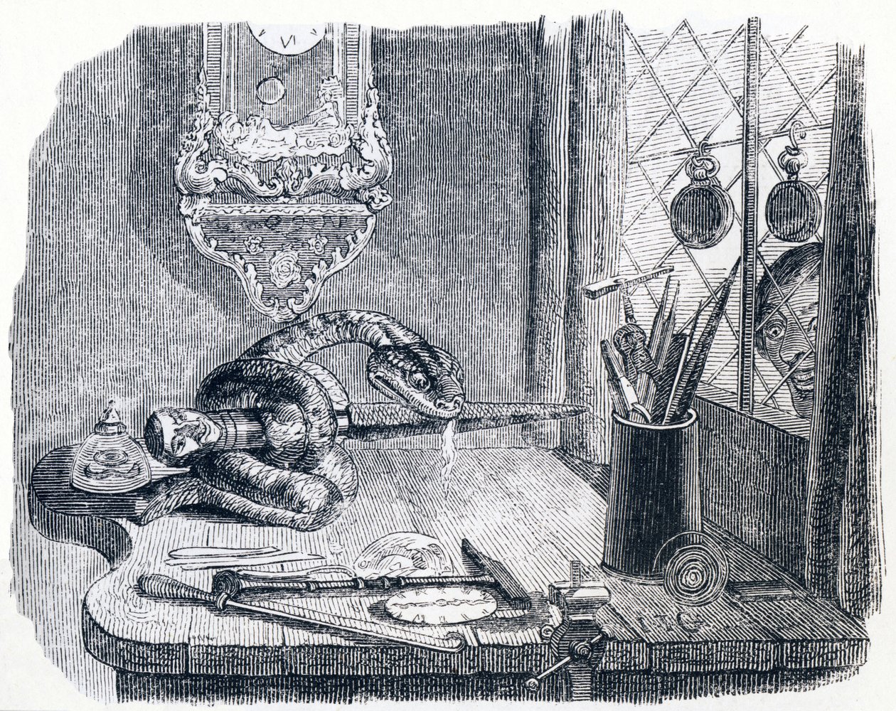 Slangen og filen - Fabler af La Fontaine af Grandville