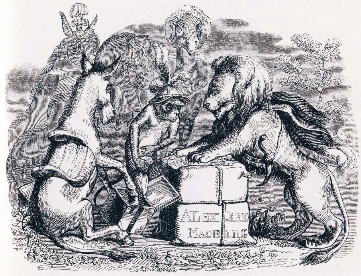 Hyldest sendt af dyrene til Alexander - Fabler af La Fontaine af Grandville