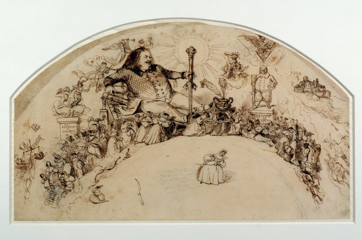 Honore de Balzac (1799-1850) blandt karakterer fra hans romaner, designet til en fan af Grandville