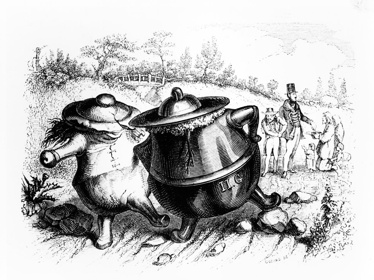 De to gryder, illustration til La Fontaines (1621-95) "Fabler", udgivet af H. Fournier Aine, 1838 af Grandville