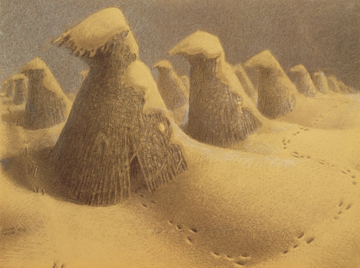 januar 1938 (kul og kridt) af Grant Wood