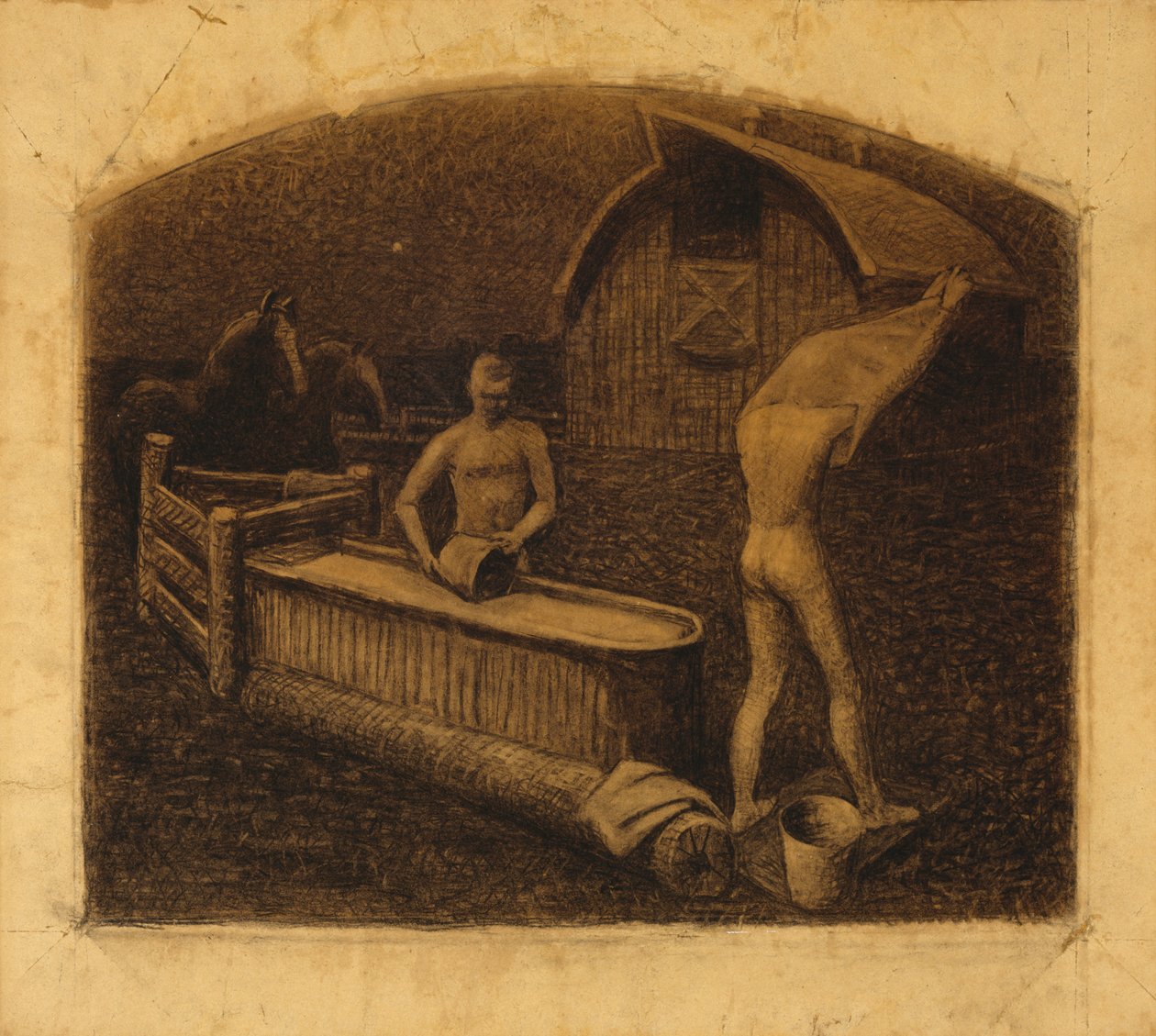 Saturday Night Bath, 1937 (kul på papir) af Grant Wood