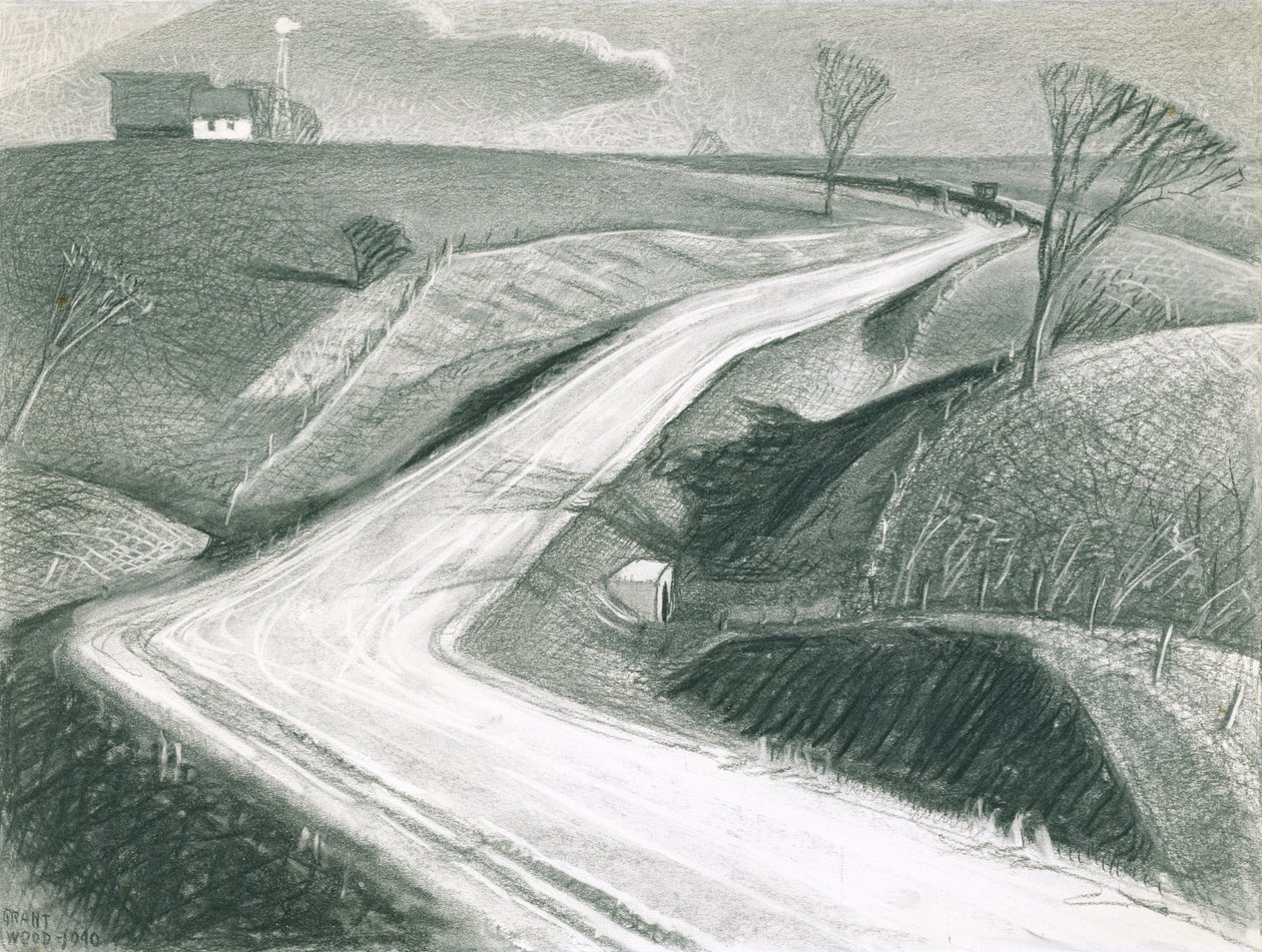 marts, 1940 (kul på papir) af Grant Wood