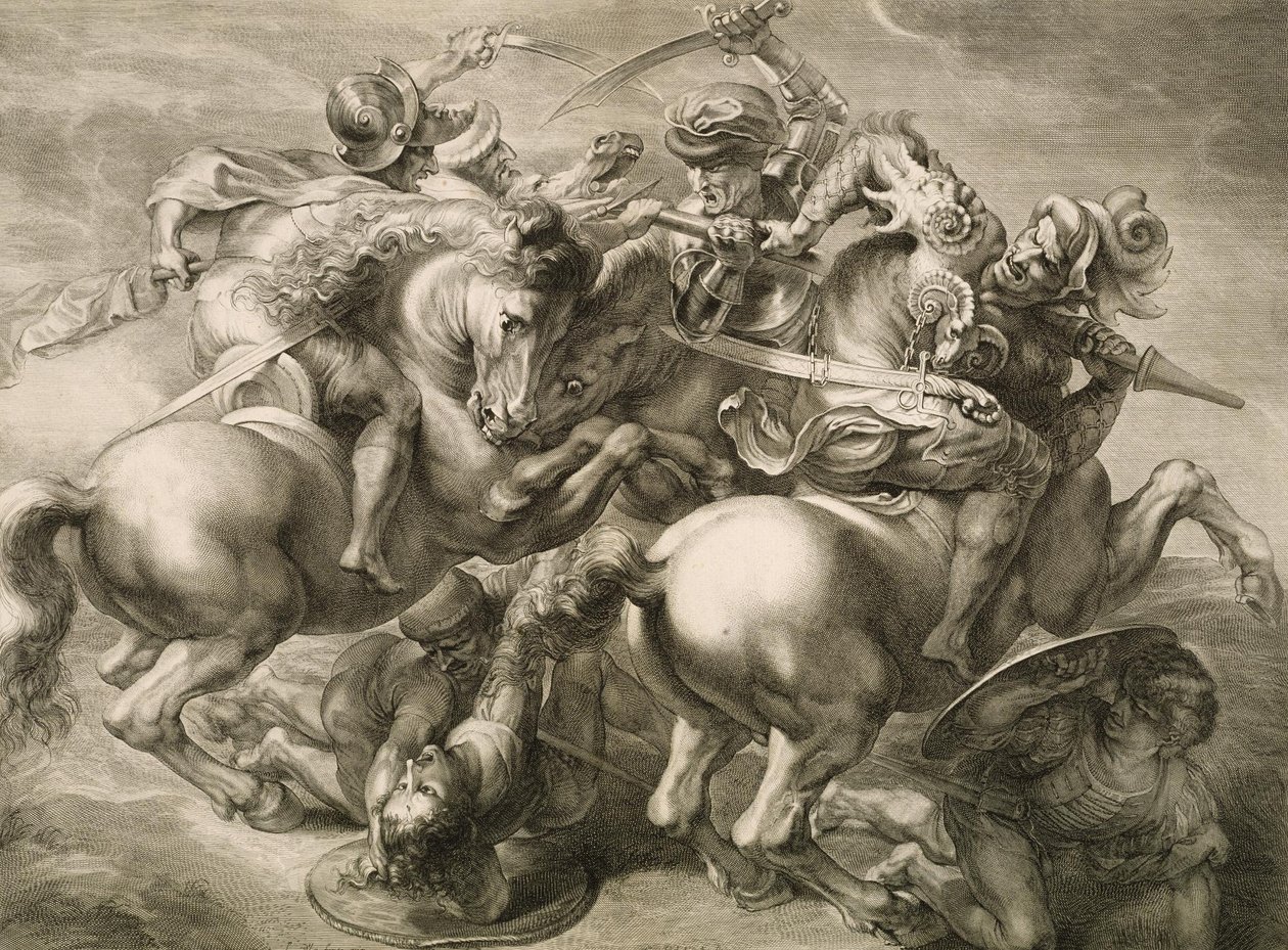 Slaget ved de fire ryttere (slaget ved Anghiari) af Gérard Edelinck