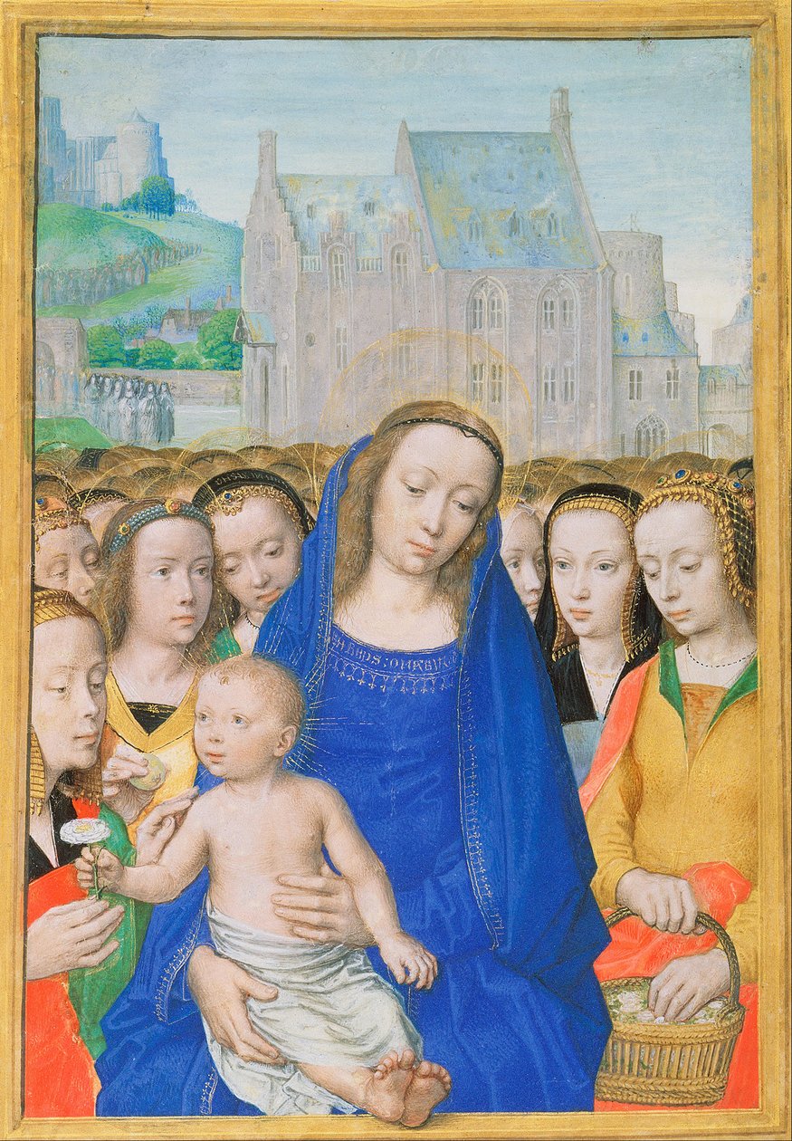 Jomfru og barn med kvindelige helgener af Gerard David