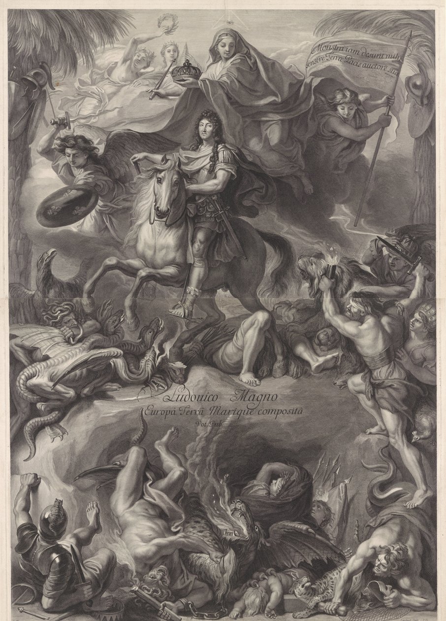 Allegorisk rytterportræt af Louis XIV, konge af Frankrig af Gérard Edelinck