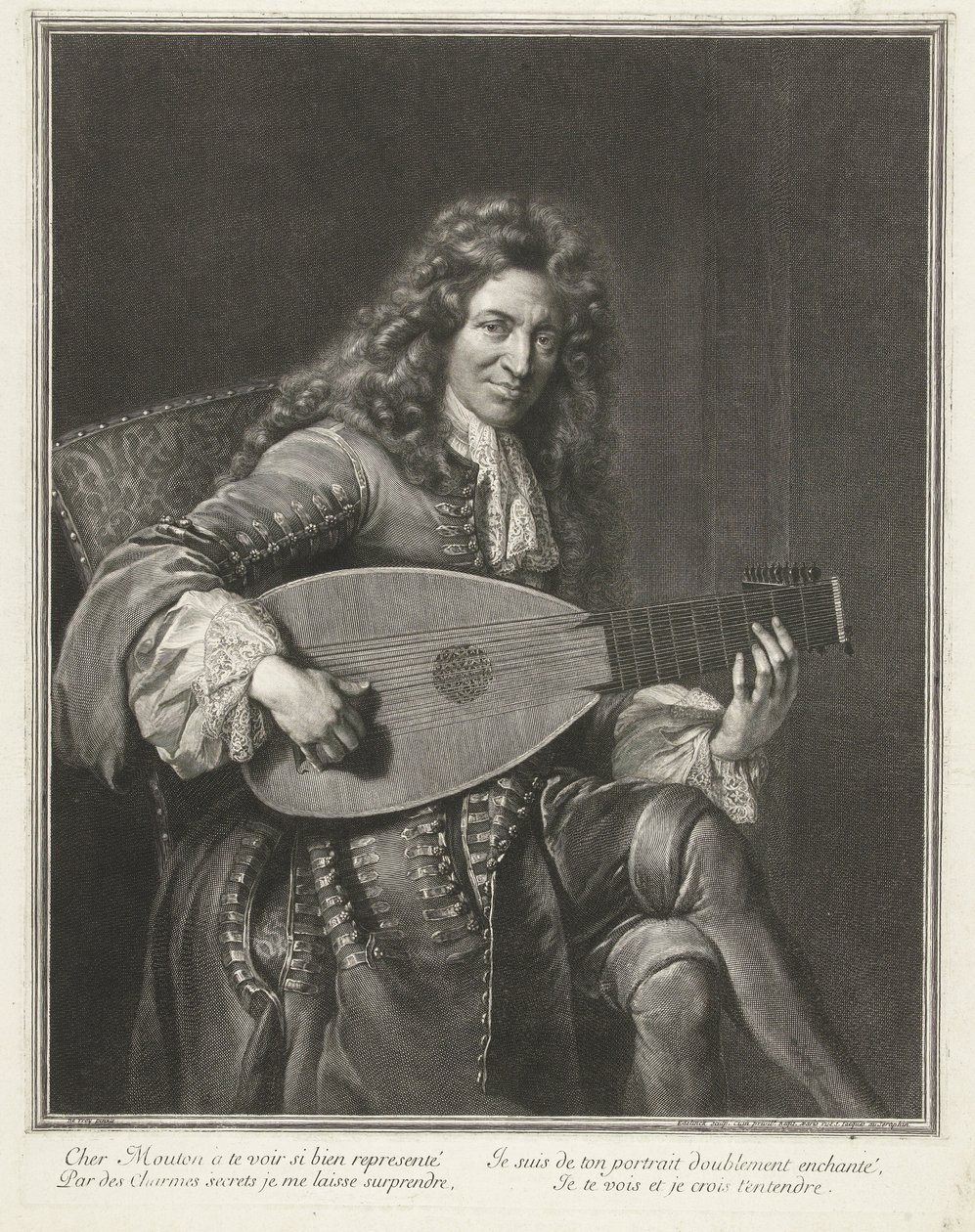 Portræt af komponisten Charles Mouton (ca. 1626-1710) af Gérard Edelinck