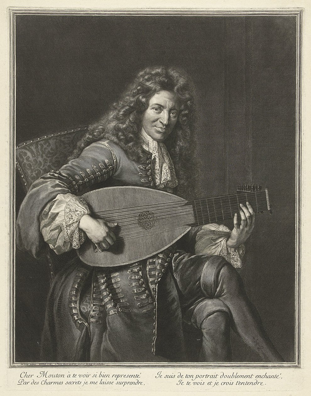 Portræt af lutenisten og komponisten Charles Mouton ca. 1626-1710, ca. 1695 af Gérard Edelinck