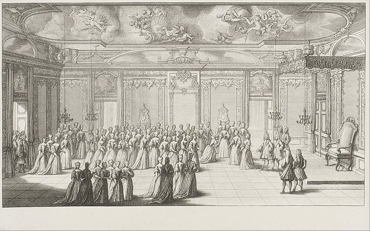 Audienssalen under modtagelsen af bruden på slottet i Dresden den 2. september 1719 af Gerard Jean Baptiste Scotin