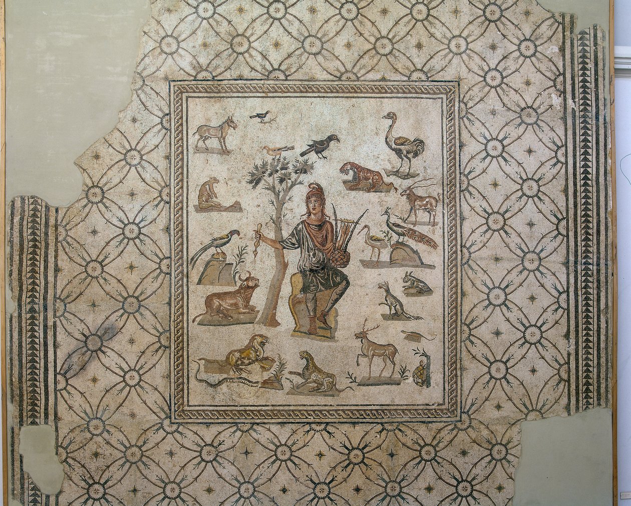 Orpheus omgivet af dyr, polykrom mosaik af Greco Roman Greco Roman
