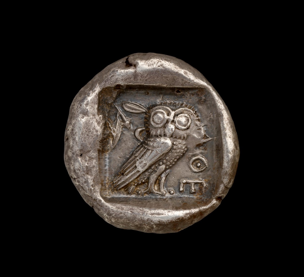Athena-mønt, bagsiden med Athens ugle, ca. 440 f.Kr. (sølv) (for forsiden se 108198) af Greek